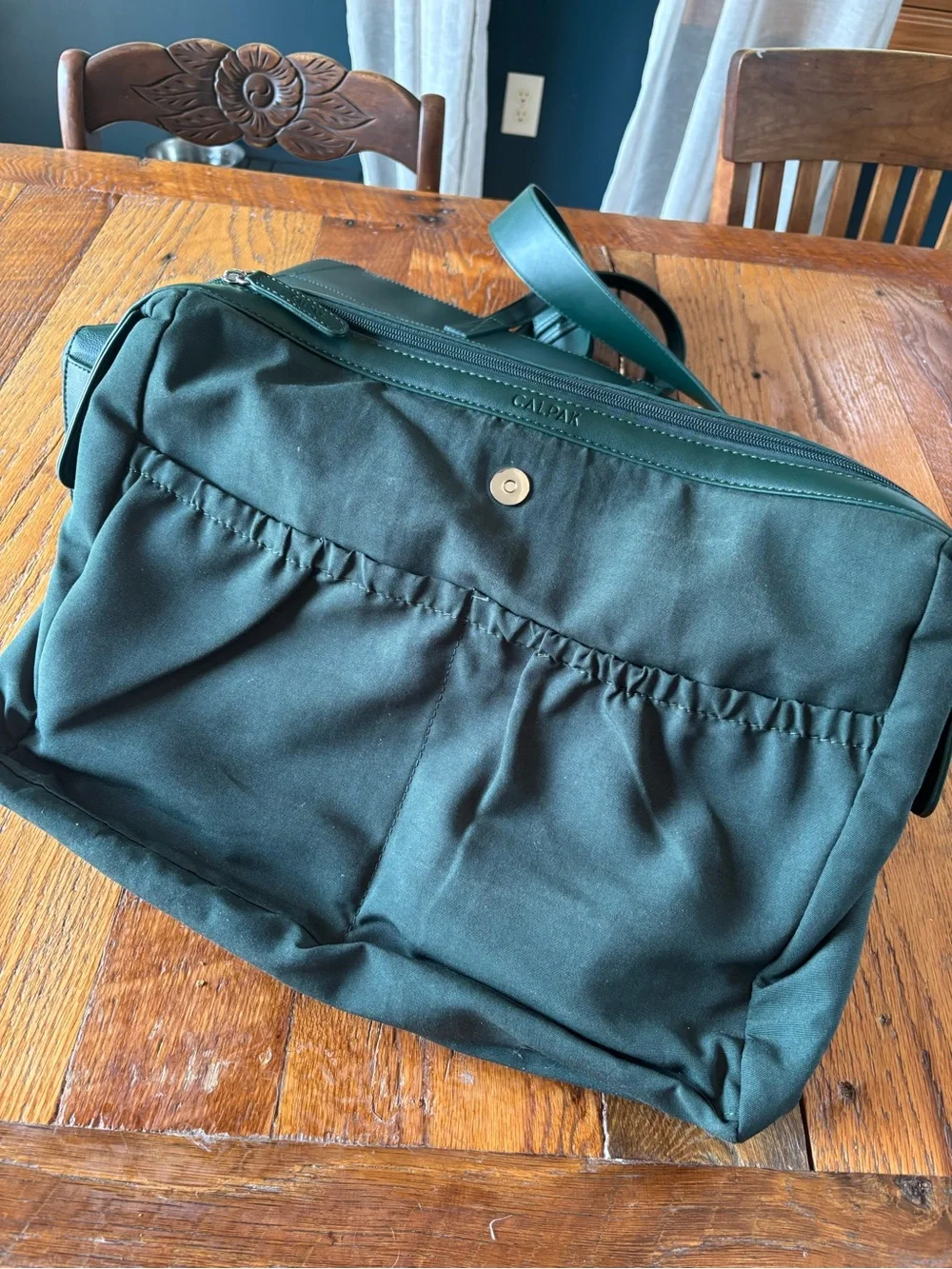 Calpak Dark Green Leather Brief Tote